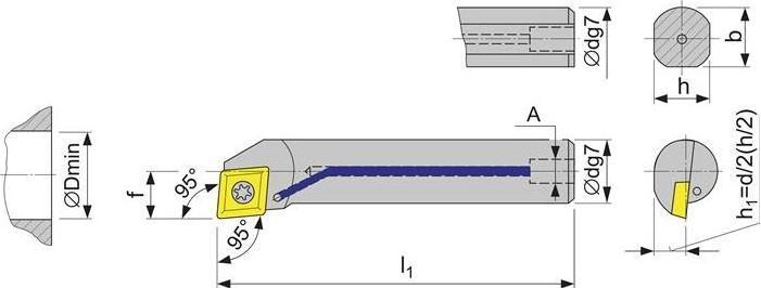 Actual product image Tecwerk Boring bar A25Q-SCLCR 09 nickel-plated right with inner cooling