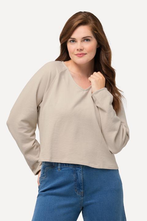 Actual product image Ulla Popken Eco Cotton V-Neck Cropped Long Sleeve Sweatshirt (56)