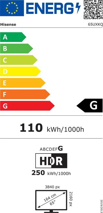 Energie-Label Hisense TV 65UXKQ (65", UXK, Mini-LED, 4K, 2023)
