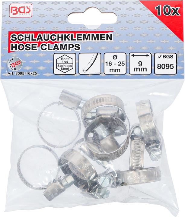 Produktbild BGS Schlauchklemmen rostfrei 16 x 25 mm 10-tlg. (Schlauchklemme, 400 mm)