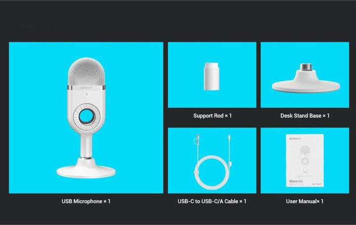 Image du produit SmallRig 3492 Simorr Wave U1 Microphone à condensateur USB (Blanc)