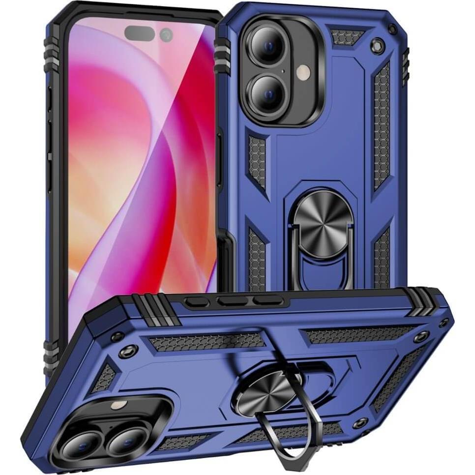Cover-Discount iPhone 16 - Robustes Back Cover mit Kickstand (Apple iPhone 16), Smartphone Hülle, Blau