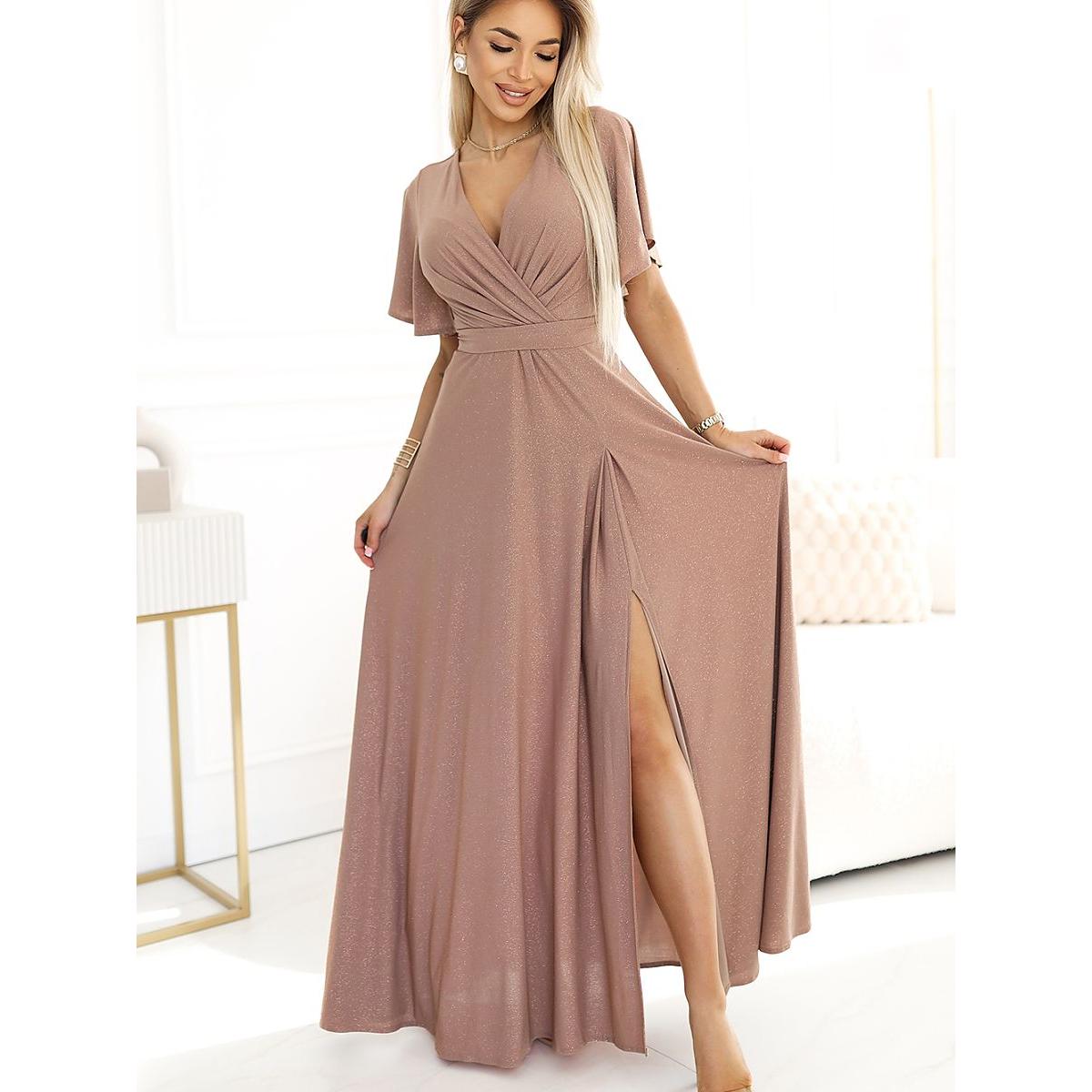 Numoco, Damen, Kleider, Langes Kleid, Beige, (XXL)