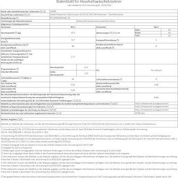 Valori nutrizionali e ingredienti Sharp KD-WNHB0S9GWC (10 kg, A destra)