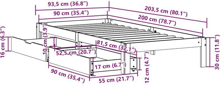 Actual product image vidaXL Bettrahmen (90 x 200 cm)