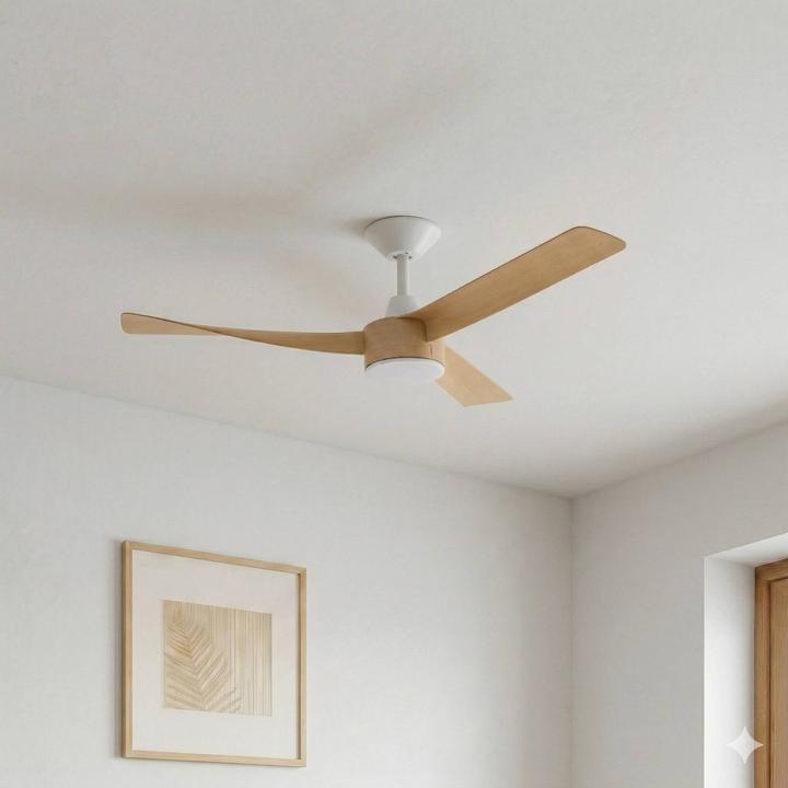 Produktbild Lucande LED-Deckenventilator Airona, weiss/holz DC leise dim. (46 dB)