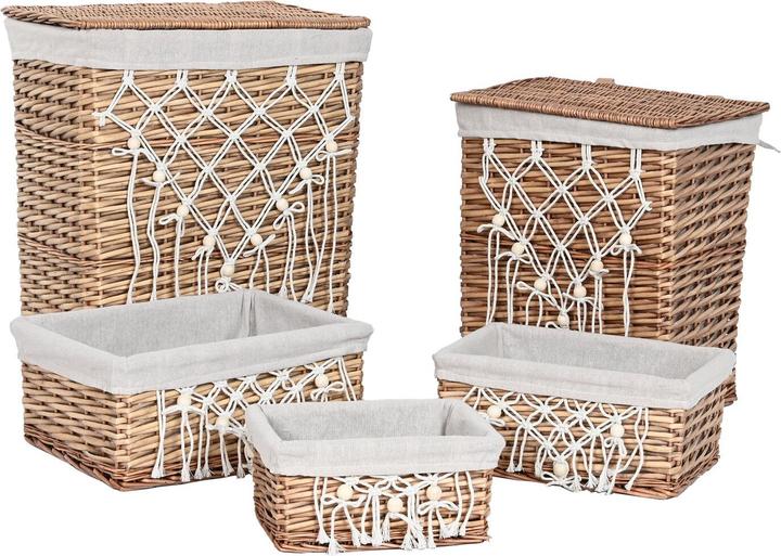 Image du produit Esprit Laundry basket Home White Natural wicker Shabby Chic 47 x 35 x 55 cm 5 Pieces
