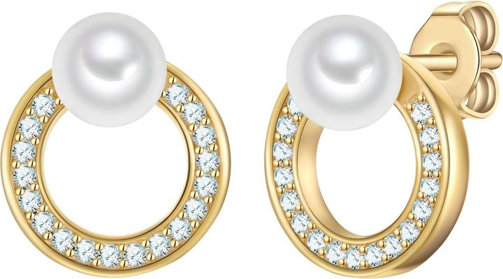 Rafaela Donata Ohrstecker Sterling Silber gelbgold Muschelkernperle weiss Zirkonia weiss - 38602 (Sterling Silber 100%)