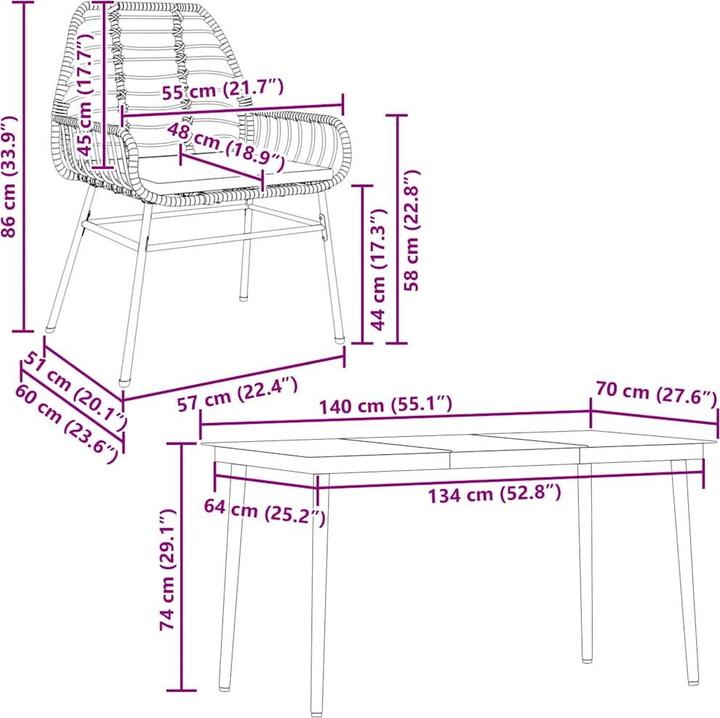 Produktbild vidaXL Garten Essgruppe (140 x 70 x 74 cm)