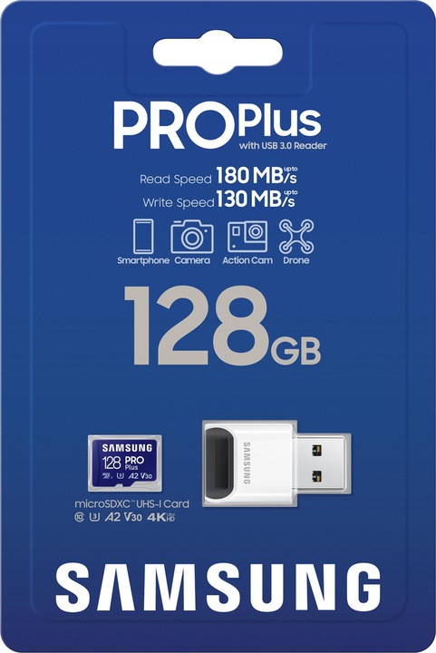 Productafbeelding Samsung PRO Plus met USB-kaartlezer (128 GB, microSDXC, U3, UHS-I)