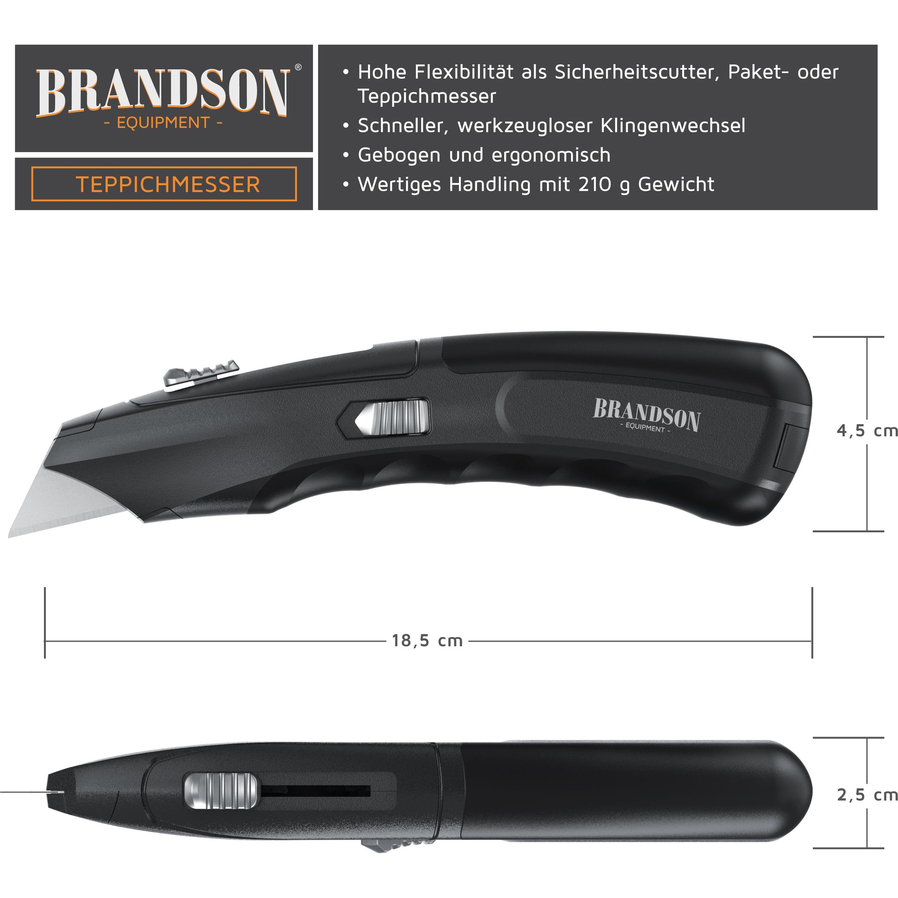 Thumbnail - Brandson, Cutter, Teppichmesser, Kartonmesser, Profi Messer, Cuttermesser inkl. Ersatz Trapezklingen, Universalmesser (C...