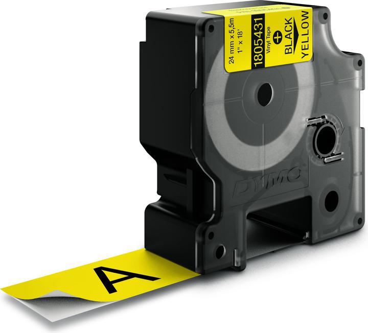 Actual product image Dymo Rhino 24mm black on yellow vinyl (2.40 cm, Yellow)