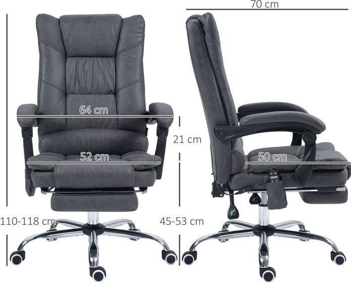 Image du produit Swisshandel24 Chaise de bureau de massage, avec fonction chauffante, avec fonction allongée, avec repose-pieds (45 - 53 cm)