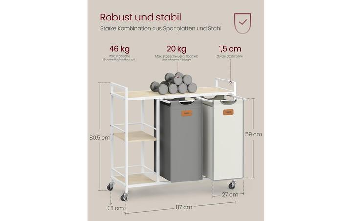 Image du produit Vasagle Wäschekorb mit 2 Fächern 100 l, Beige/Grau/Weiss (100 l)
