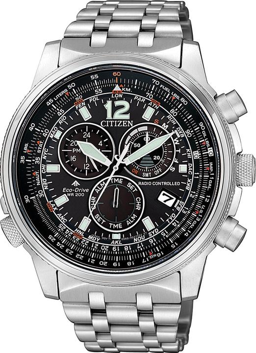 Actual product image Citizen CB5850-80E Promaster Sky Chronograph 43mm 20ATM (Analogue wristwatch, Chronograph, Power reserve display, Radio-controlled clock, 43 mm)