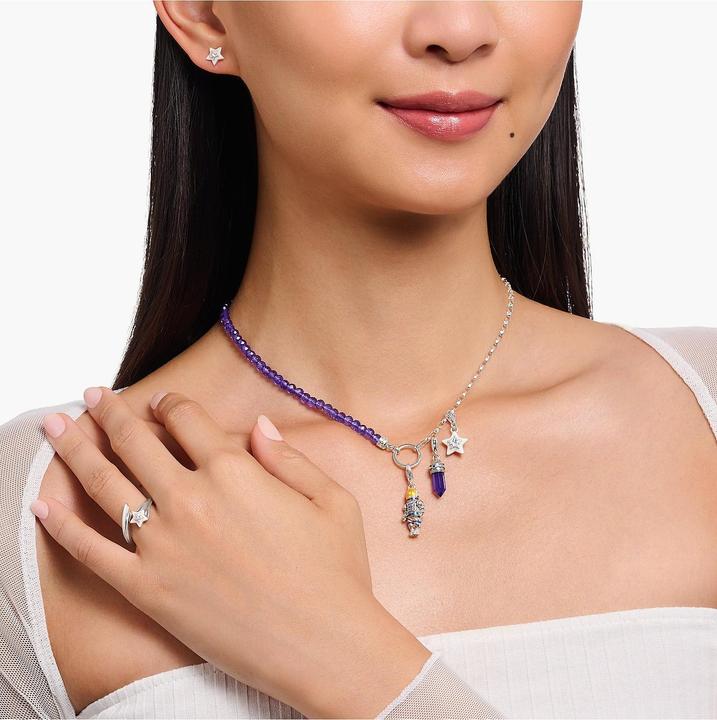 Immagine prodotto Thomas Sabo Ciondolo Charm Esagono con Imitazione Ametista Argento Annerito (Argento 925)