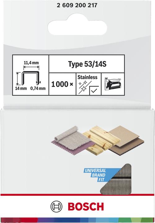 Produktbild Bosch Professional Zubehör Feindrahtklammer Typ 53, 11,4 x 0,74 x 14 mm, 1000er-Pack, rostfrei