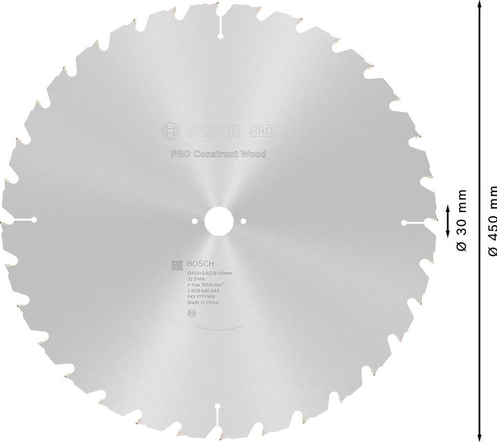 Produktbild Bosch Professional Zubehör PRO Construct Wood Kreissägeblatt, 450 x 3,8 x 30 mm