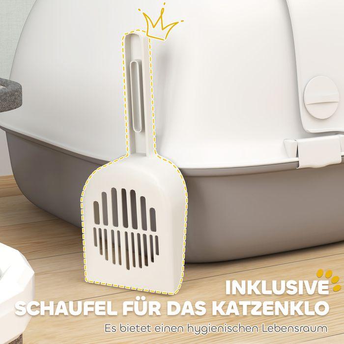 Swisshandel24 Katzentoilette mit Deckel, mit Sieb, Tr, Schaufel Katze  Toilettenhaus, hellgrau