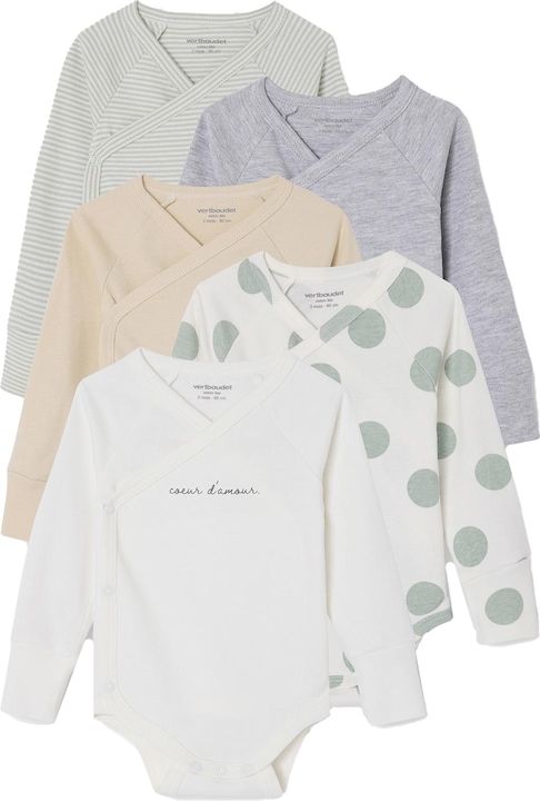 Actual product image Vertbaudet Bio-Kollektion: 5er-Pack mitwachsende Baby Wickelbodys, Langarm (74)