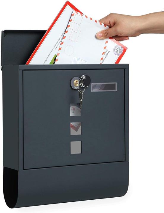 Produktbild Songmics Wandbriefkasten Schloss Sichtfenster Zeitungsfach Anthrazitgrau