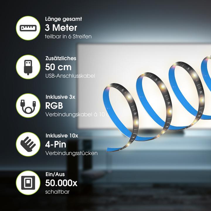 Produktbild Xlayer Lichtband Echo LED Strip 3m mehrfarbig dimmbar (Mehrfarbig, 50 cm, Indoor)