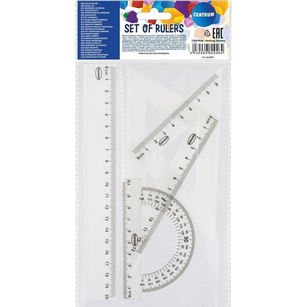 Centrum Trasparente Righello, Geometrisaet 20Cm. 4 Dele. Klar Plast (20 Cm, Materiale Sintetico)