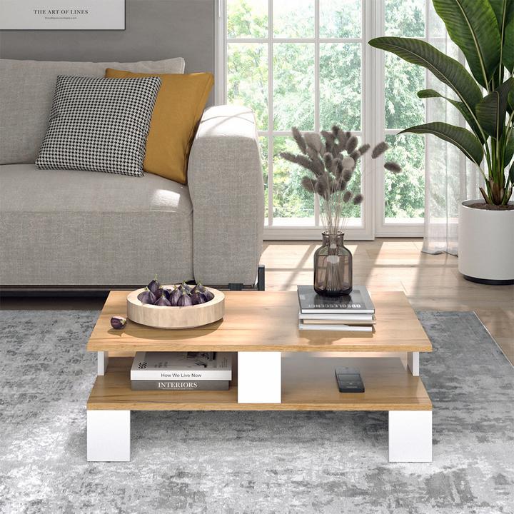 Produktbild Vicco Couchtisch Belina, Goldkraft Eiche/Weiss, 80 x 50 cm mit zwei Ebenen