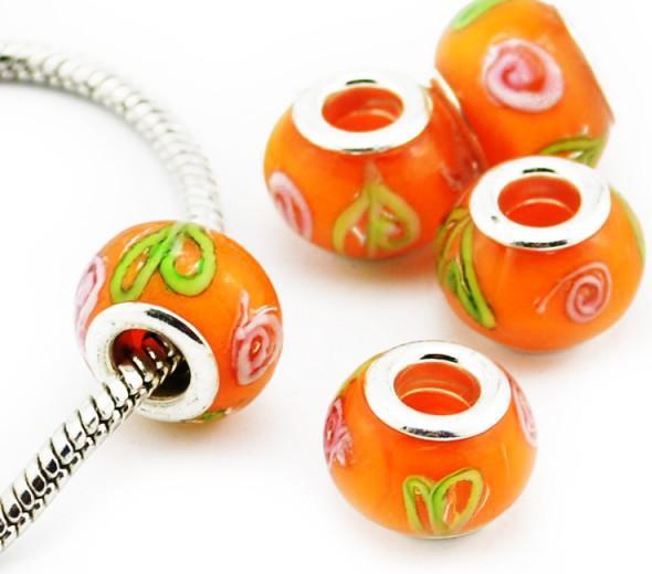 Actual product image Hermex Glass bead silver plated 925 - Orange (Glass, Silver 925)