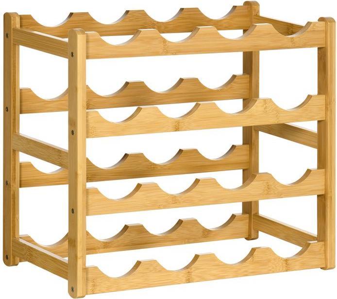 Swisshandel24 Weinregal Flaschenregal Weinhalter fr 16 Flaschen  Wasserfestes Standregal aus Bambus Naturholz 43 x