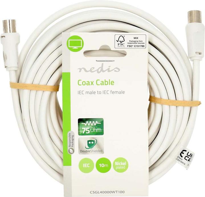 Produktbild Nedis Koaxial Kabel | IEC (Coax) Stecker | IEC (Coax) Buchse | Vernickelt | 90 dB | 75 Ohm | Doppelt (90 dB, Antennenkabel)