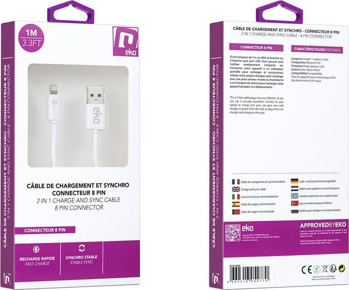 Produktbild EKO Lightning-auf-USB-A-Kabel 2.4A Laden und Synchronisieren 1m (1 m, USB 2.0)