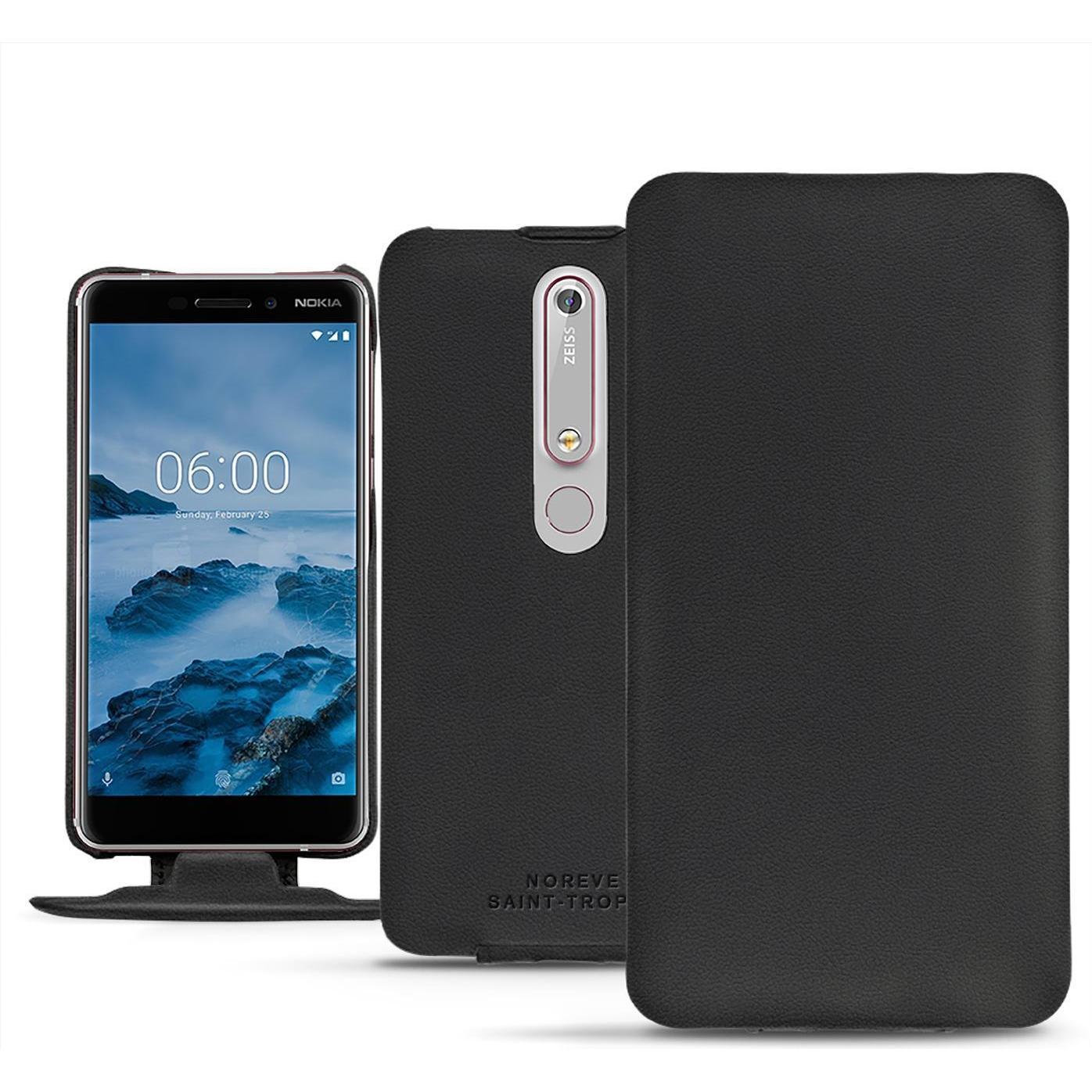 Noreve Lederschutzhülle vertikal (Nokia 6 (2018)), Smartphone Hülle, Schwarz