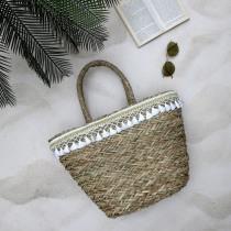 Jet Lag Strandtasche aus Seegras Pompons 51x29cm