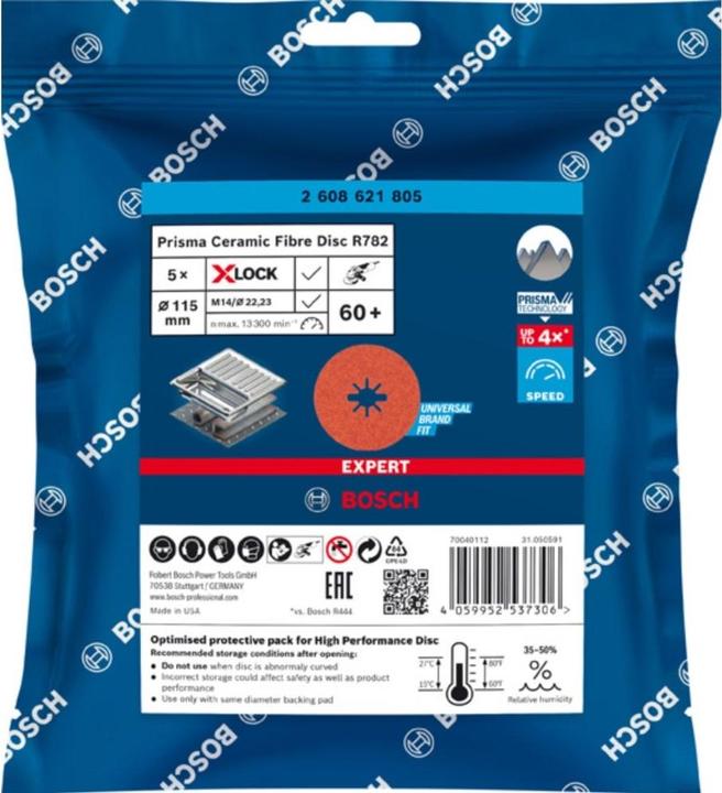 Produktbild Bosch Professional Zubehör EXPERT R782 Prisma Ceramic Fiberscheibe, X-LOCK, 115 mm, 22,23 mm, G 60, 5-tlg. (60)
