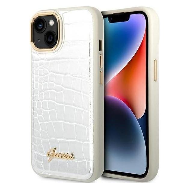 Guess GUHCP14SHGCRHS IPhone 14 6, 1" Srebrny/silver Hardcase Croco Collection (Apple IPhone 14), Smartphone Hülle, Silber