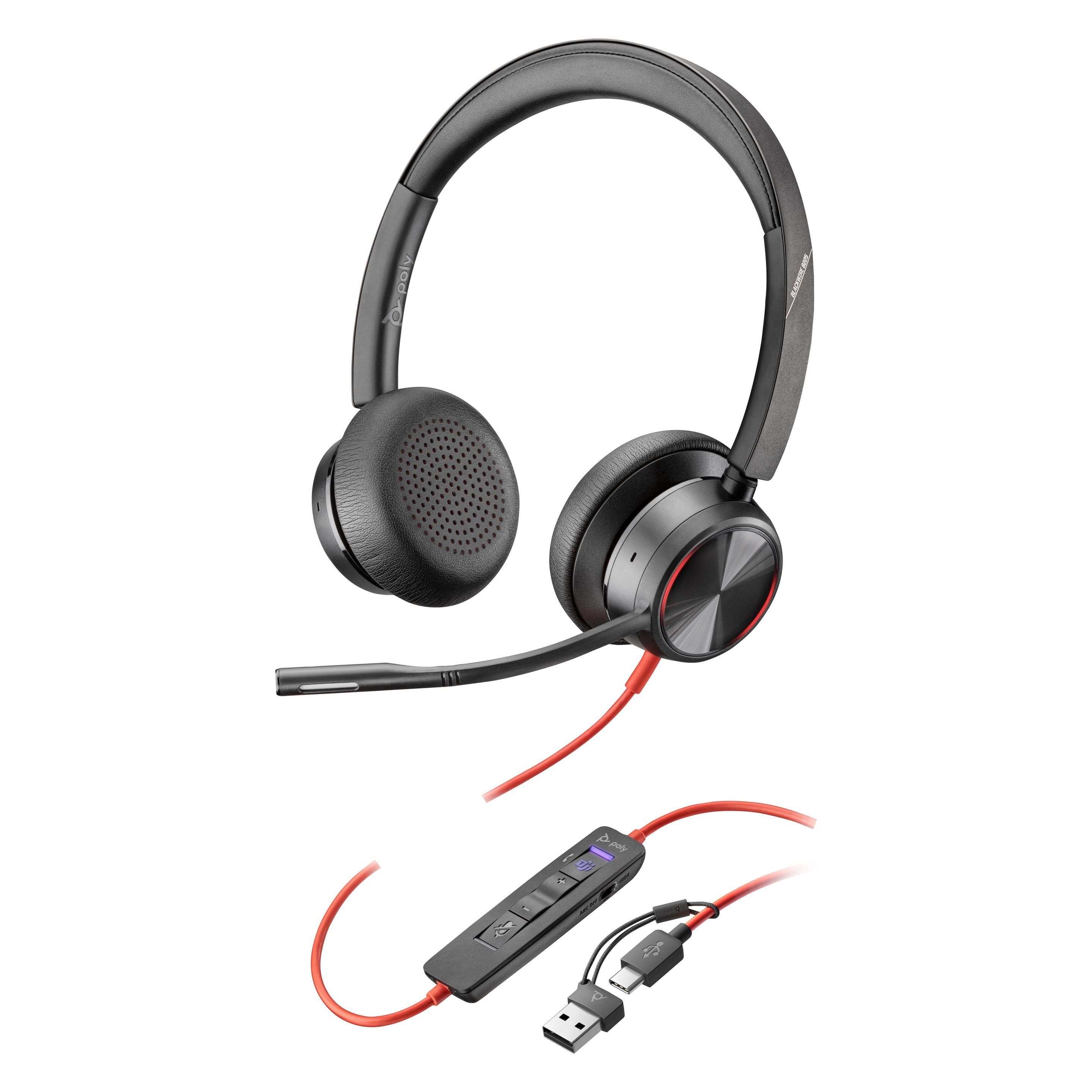 HP Poly Blackwire 8225 + USB-C/A-Adapter (Kabelgebunden, USB-C, Microsoft Teams), Office Headset, Sc