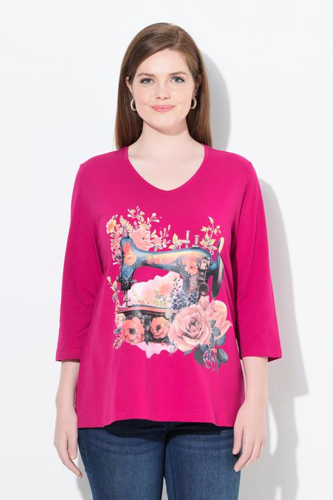 Actual product image Ulla Popken Sewing Machine 3/4 Sleeve Graphic Tee (62)