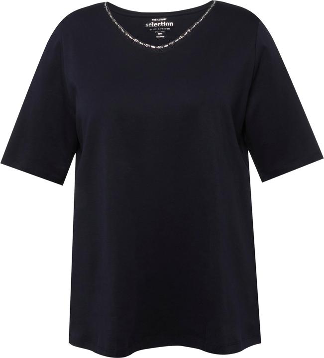 Immagine prodotto Ulla Popken T-shirt dal taglio svasato in cotone Pima con scollo a V e mezze maniche (58)