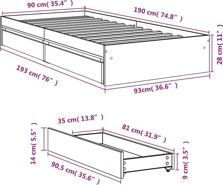 Image du produit vidaXL Bettgestell (90 x 190 cm)