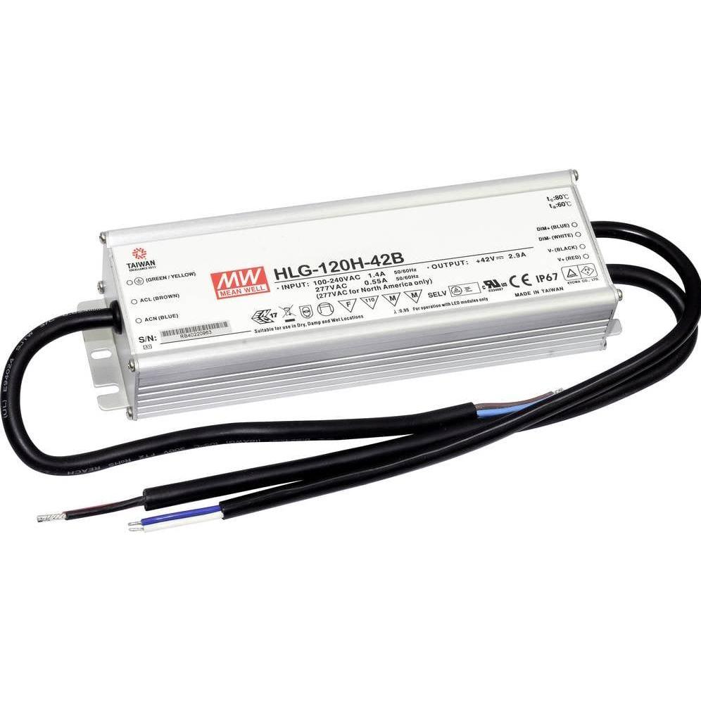 MeanWell, Accessori per illuminazione, MEAN WELL HLG-120H-36B, 120 W, IP20, 90 - 305 V, 36 V, 68 mm, 220 mm