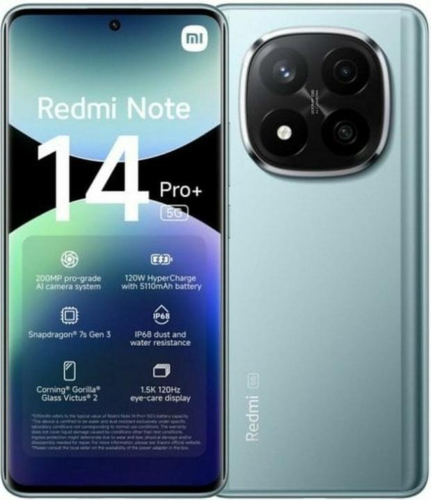 Actual product image Xiaomi Redmi Note 14 Pro+ (512 GB, Frost Blue, 6.67", Dual SIM, 5G)