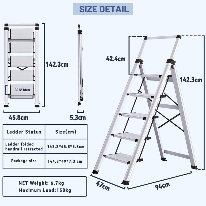 Actual product image XinSunho Klappleiter mit 5 Stufen (Stepladder)