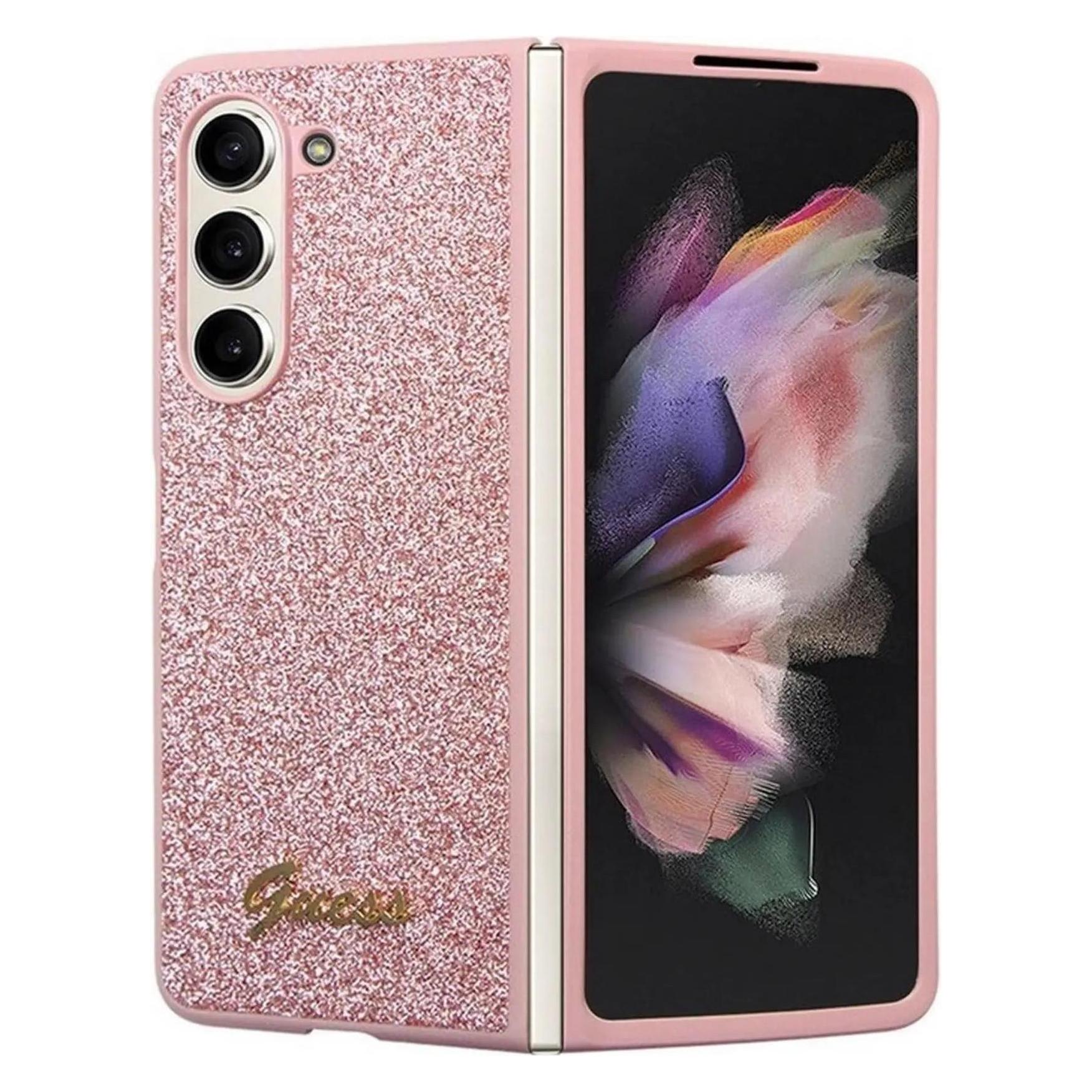 Guess Glittervlokken Hoesje Voor F946B Samsung Galaxy Z Fold5 - Roze (Samsung Galaxy Z Fold5), Smartphonehoes, Roze