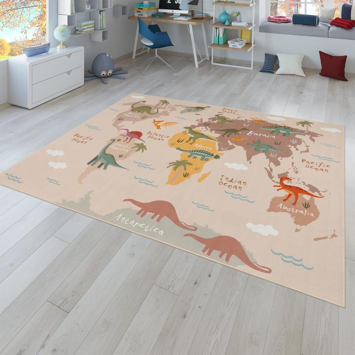 TT Home Kinderzimmerteppich Teppich Junge Mädchen Kinderteppich Rutschfest Dinos Erde