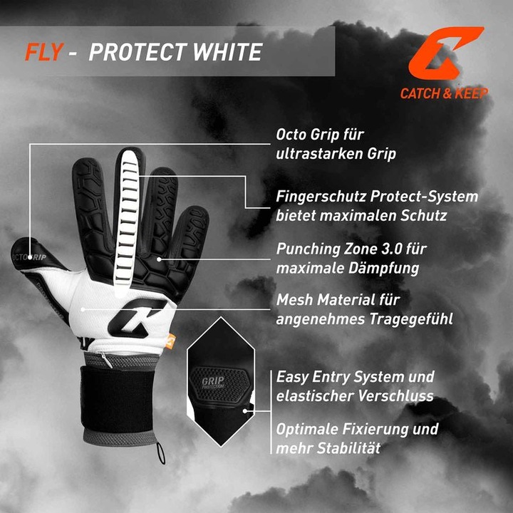 Produktbild Catch & Keep Fussballhandschuhe Fly Protect Gr. 9 Weiss Torwart Keeper Goalie Handschuhe (9)