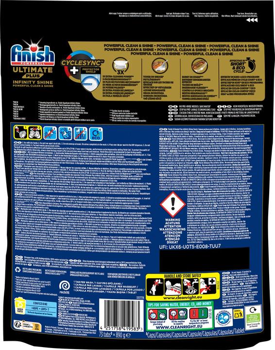 Image du produit Finish Détergent pour lave-vaisselle Ultimate Plus Infinity Shine 2 x 73 tabs (Tabs, 146 Cycles de lavage)