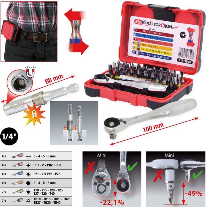 Immagine prodotto KS Tools 1/4" TORSIONpower Bit Box (Croce Pozidriv PZ M1, Croce Pozidriv PZ M2, Croce Pozidriv PZ M3)