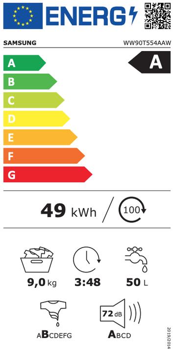 Energie-Label Samsung WW90T554AAW (9 kg, Links)