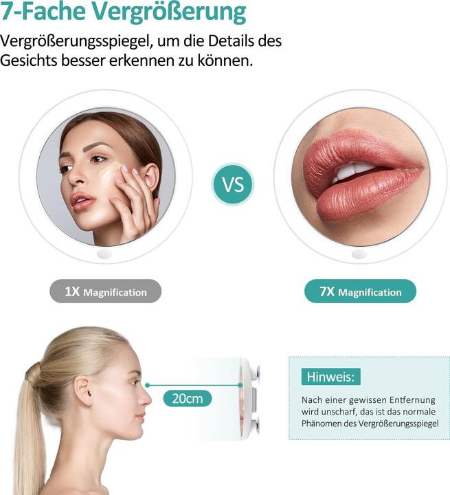 Actual product image Emke Illuminated Cosmetic Mirror with 7X Magnification, Suction Cup, Battery Operated, 165mm